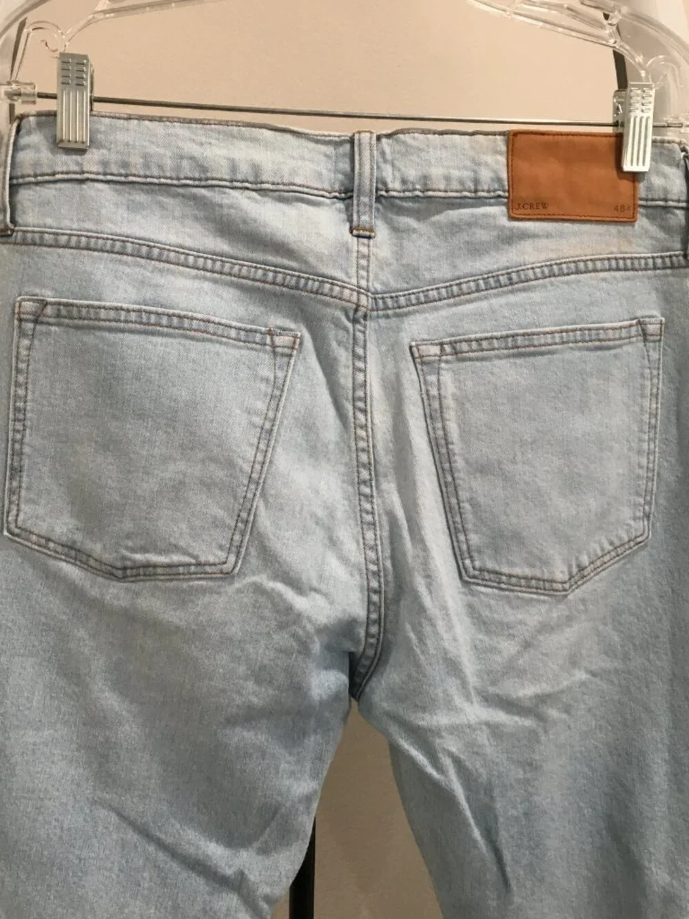 J CREW 484 Slim Light Wash Distressed 5 Pocket Logo Hardware Jeans
